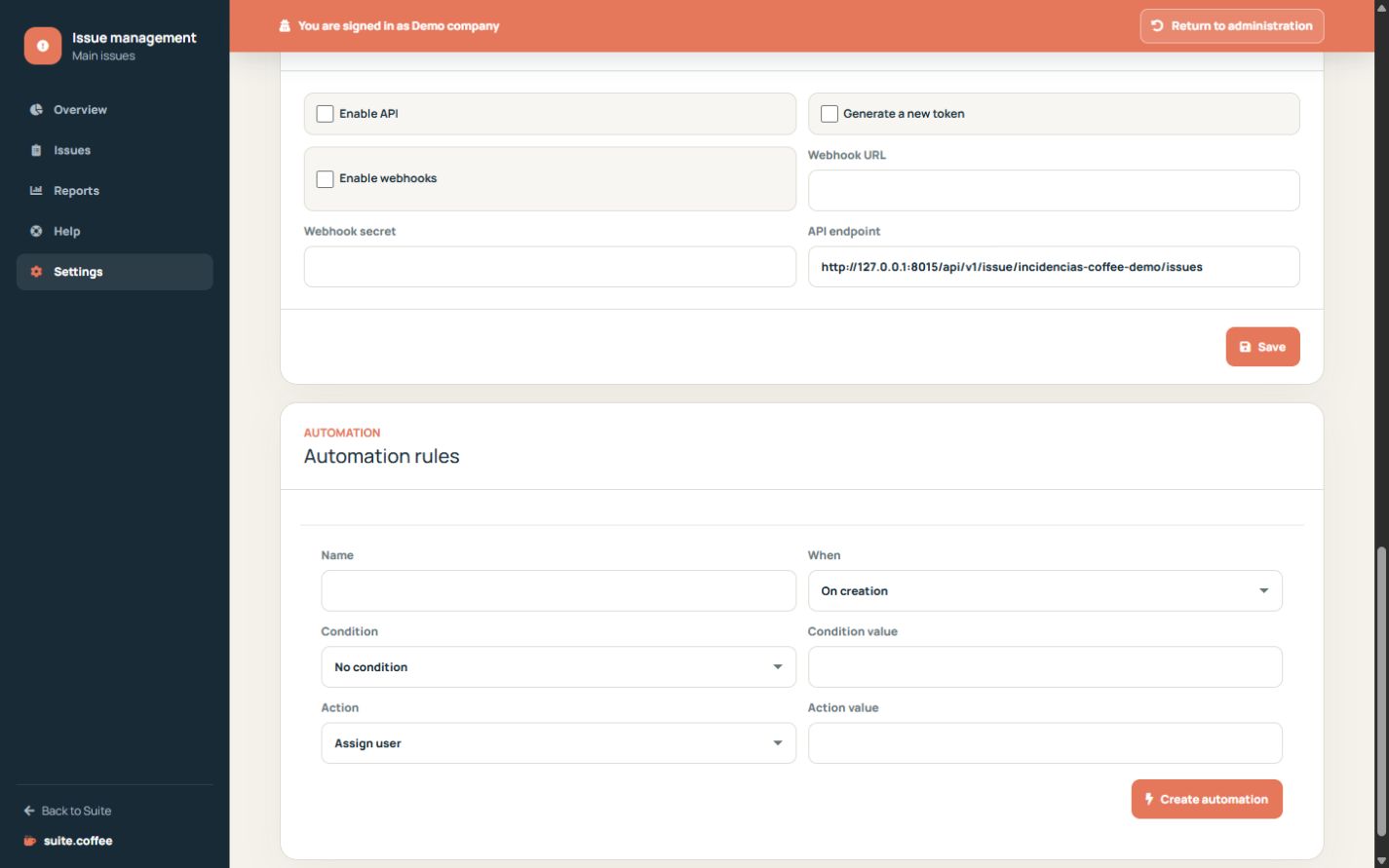 Issue automation rules with trigger, condition, action and active state.